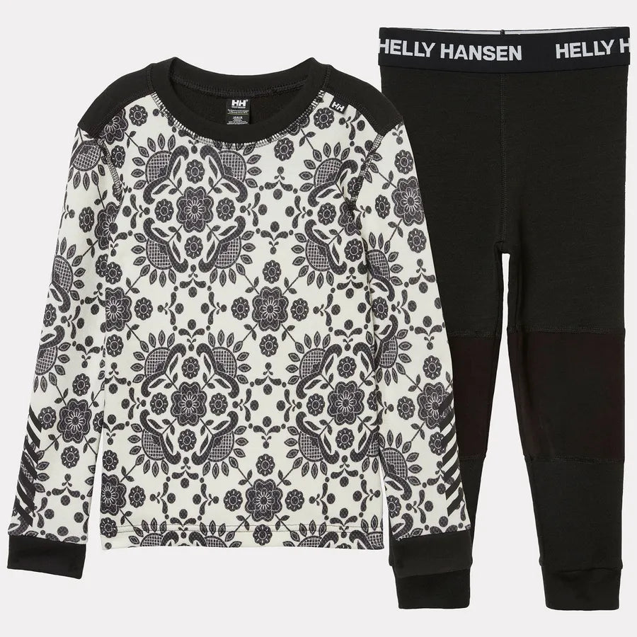 Helly Hansen Kids' Graphic LIFA® Merino Wool Base Layer Set Skiundertøj Børn - Black AOP