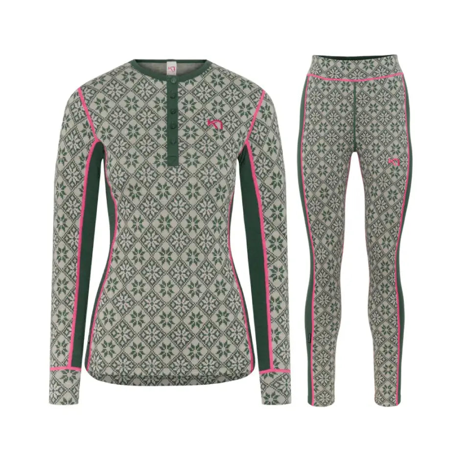 Kari Traa Rose Long Sleeve High Waist Skiundertøj Sæt Dame - Thyme Green