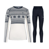 Kari Traa Vilma Long Sleeve High Waist Skiundertøj Sæt Dame - Natural White / Royal