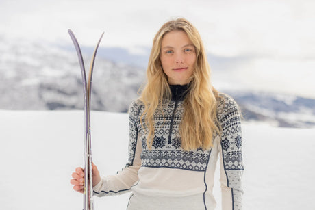 Kari Traa Vilma Half Zip High Waist Skiundertøj Sæt Dame - Natural White / Royal -