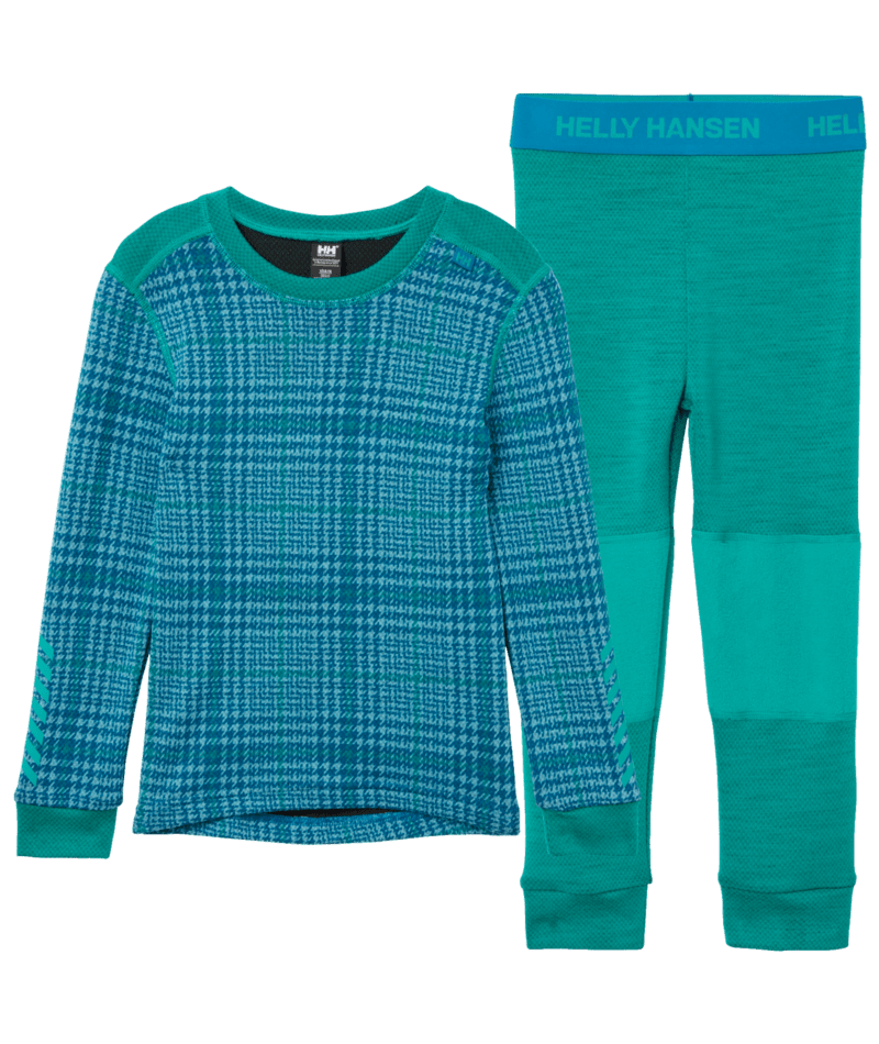 Helly Hansen Kids' Graphic LIFA® Merino Wool Base Layer Set Skiundertøj Børn - Signal Green AOP Sample