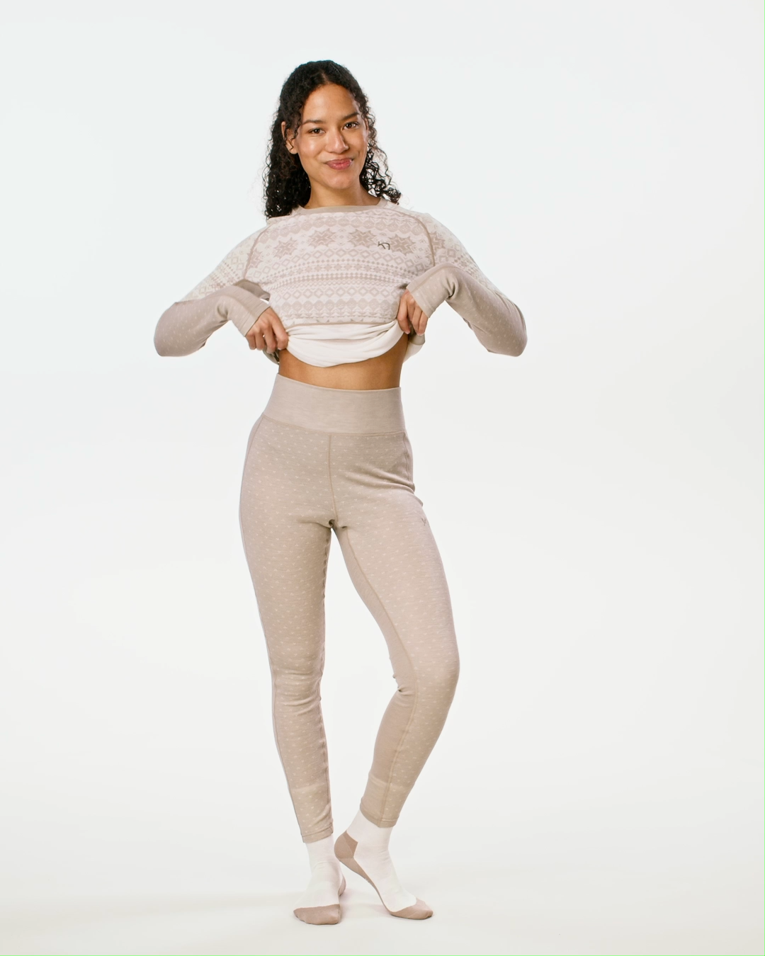 Kari Traa Vilma Long Sleeve High Waist Skiundertøj Sæt Dame - Mocha