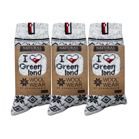 Woolwear Uldsokker - I love Greenland - 3-pak - 43-46