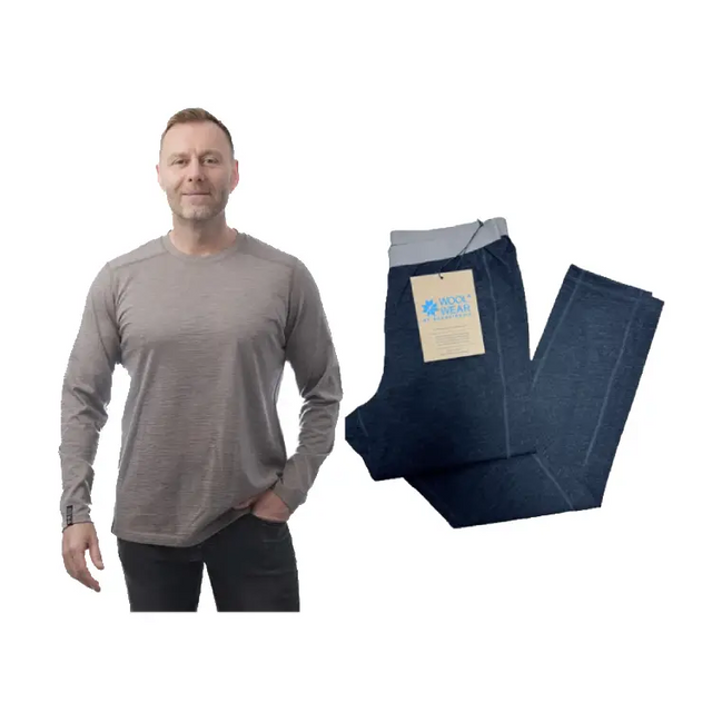 Woolwear Unisex Skiundertøj Sæt i 100% Merinould Dame/Herre - Antilope/Koksgrå Melange - XXL