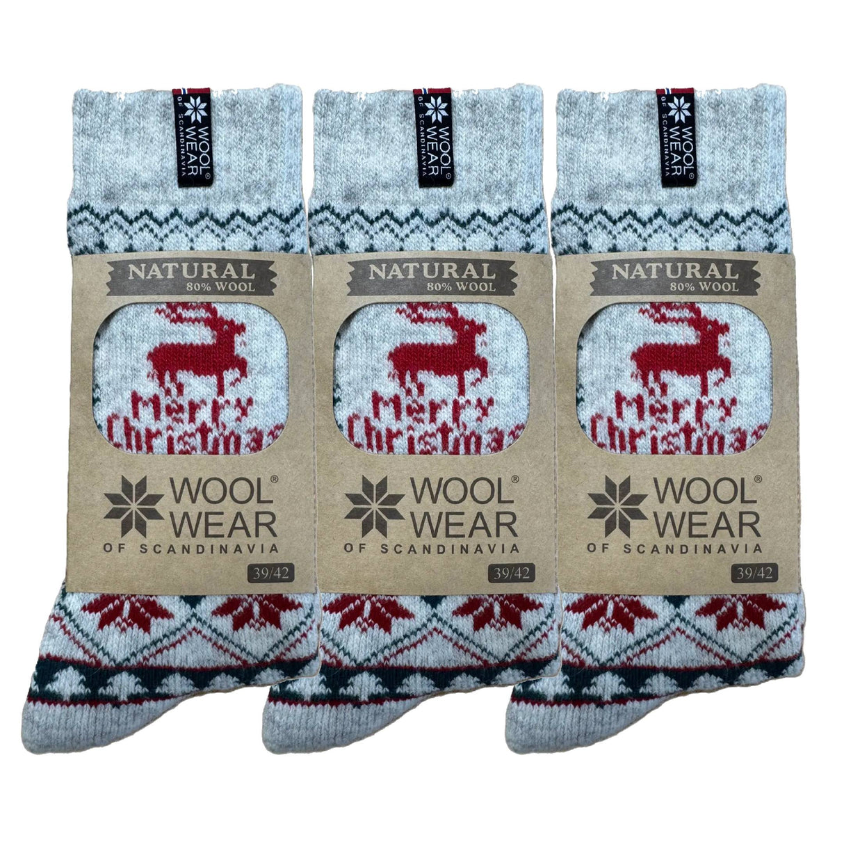Woolwear Julesokker med Rensdyr og Merry Christmas 3-pak - 43-46