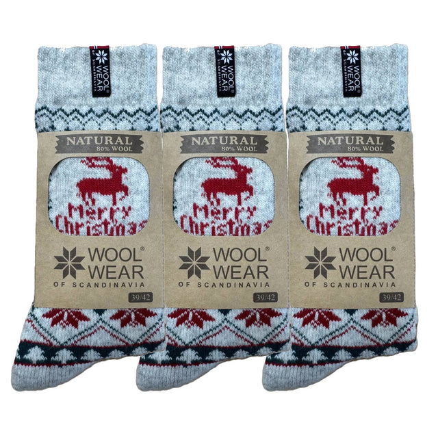 Woolwear Julesokker med Rensdyr og Merry Christmas 3-pak - 43-46