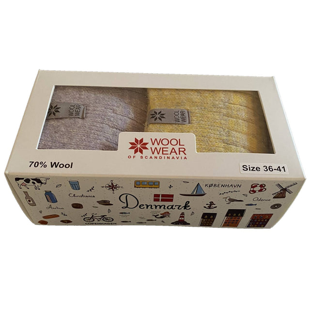 Woolwear ragsokker i gaveæske Dame 2-pak - Grå/lilla+grå/gul - Grå lilla+grå gul 36-41