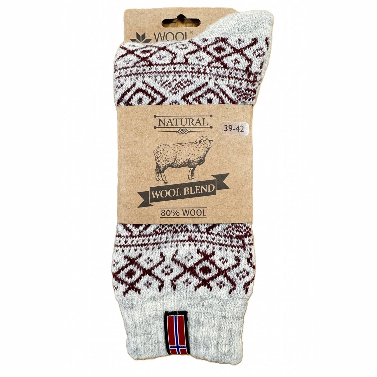 Woolwear Ragsokker med norsk flag grå/bordeaux - 43-46