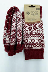 Woolwear Kraftige uldsokker med snefnugmønster af 60% lammeuld - Bordeaux Hvid