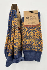 Woolwear Kraftige uldsokker med snefnugmønster af 60% lammeuld - Jeans Okker