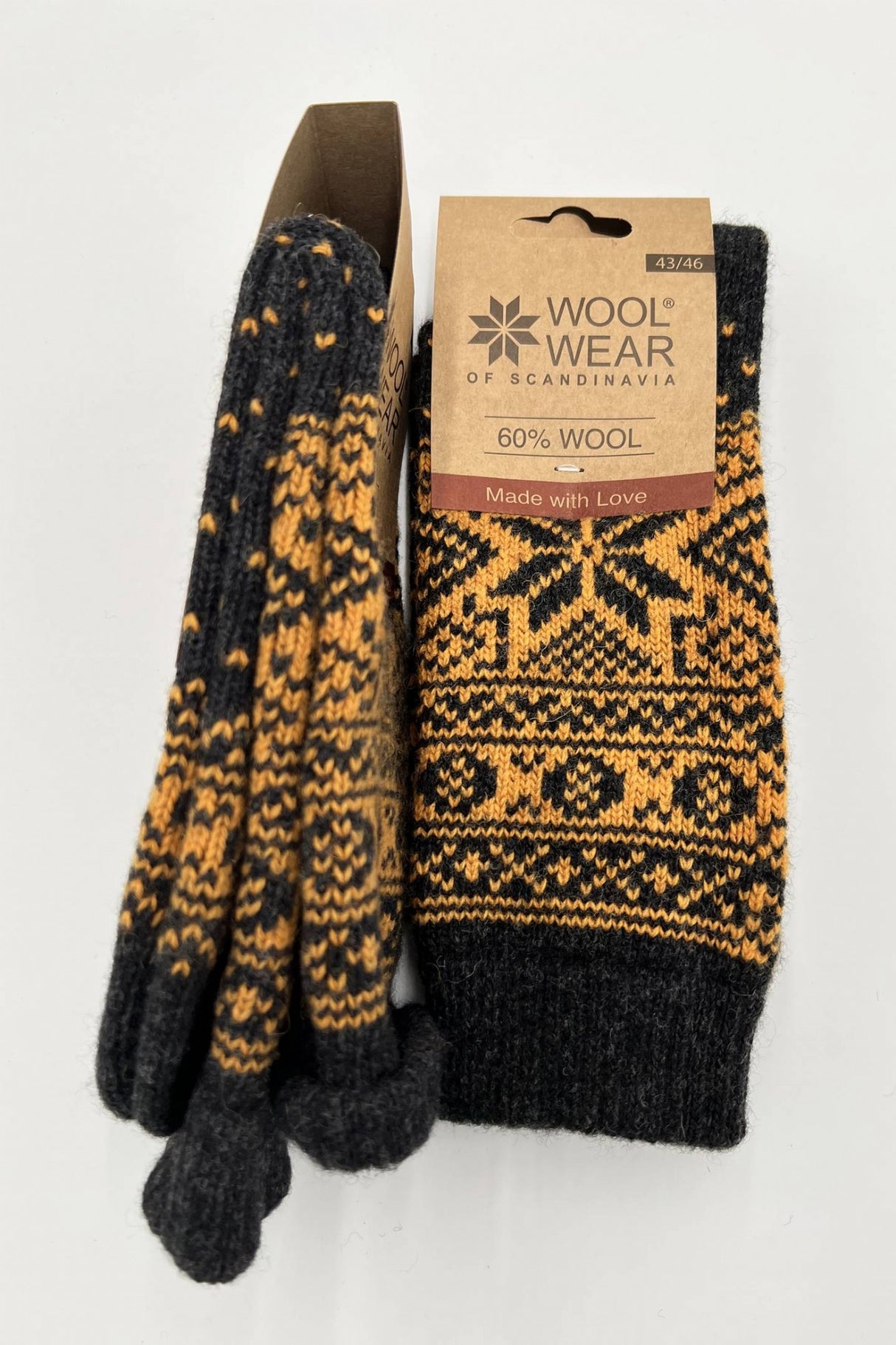 Woolwear Kraftige uldsokker med snefnugmønster af 60% lammeuld - Koks Okker