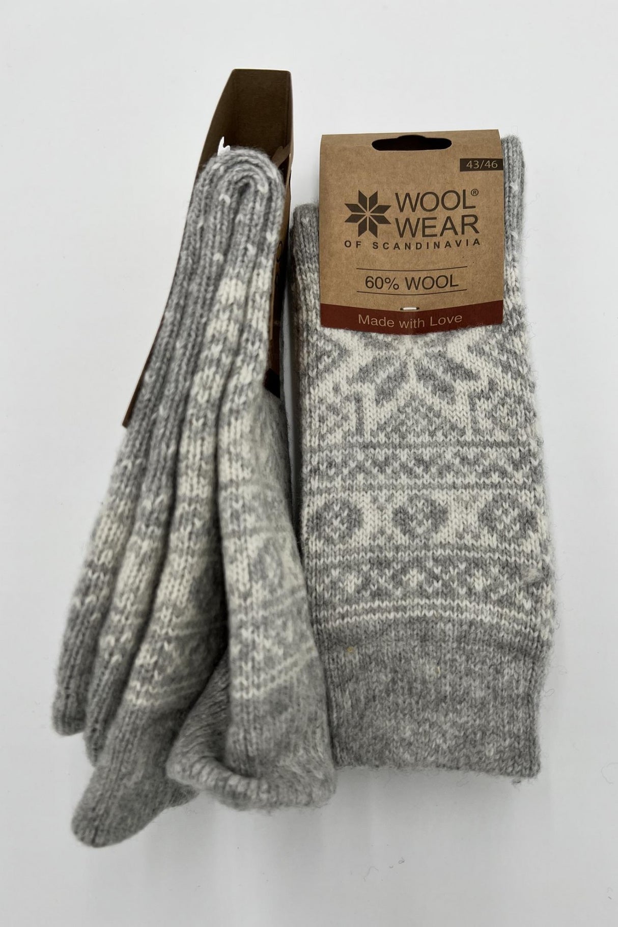 Woolwear Kraftige uldsokker med snefnugmønster af 60% lammeuld - Lysegrå Hvid