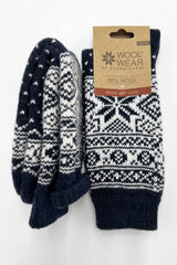 Woolwear Kraftige uldsokker med snefnugmønster af 60% lammeuld - Navy Hvid