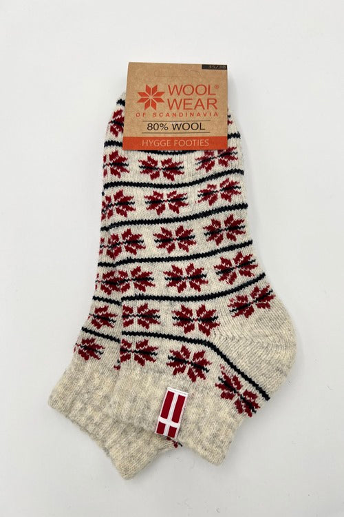 Woolwear hygge-footies sokker med dansk flag af 80% ren uld