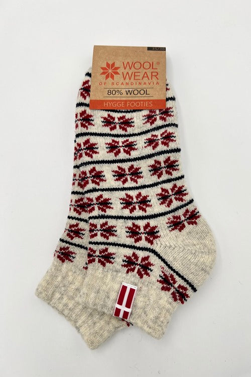 Woolwear hygge-footies sokker med dansk flag af 80% ren uld - 43-46