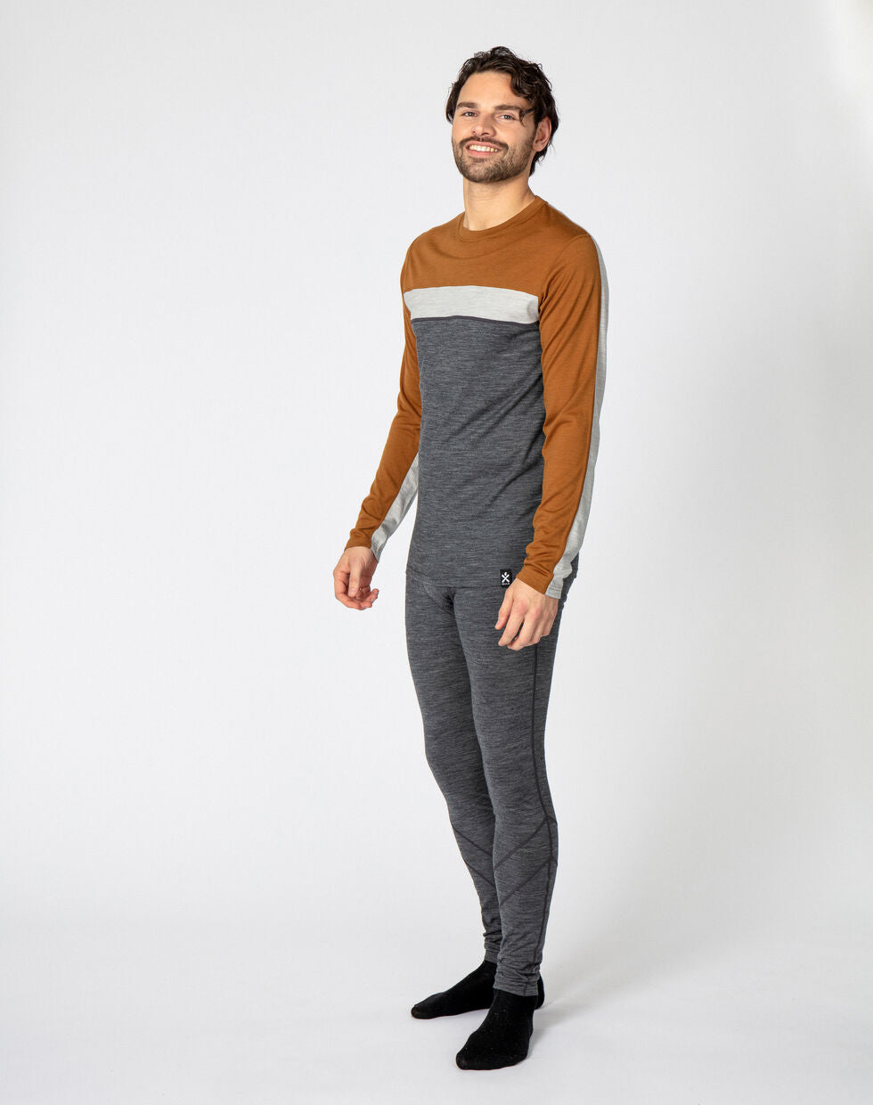 Bula Retro Wool Crew Skiundertøj Sæt Herre - Rubber Melange / Black Melange - XL