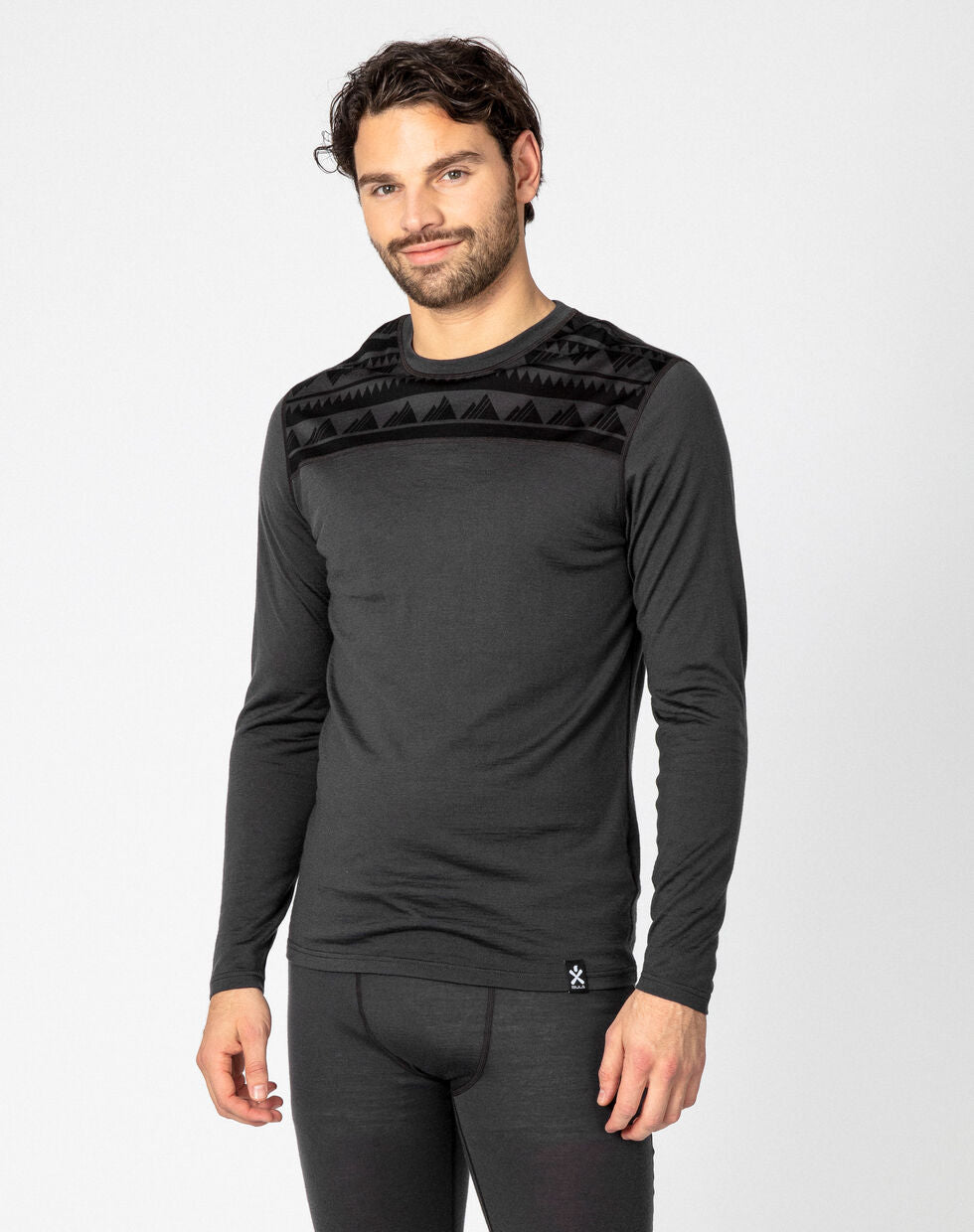 Bula Aztec Merino Wool Crew Skiundertøj Sæt Herre - Dark Grey -