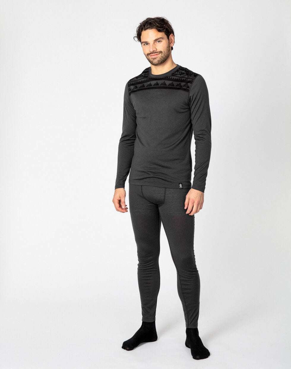 Bula Aztec Merino Wool Crew Skiundertøj Sæt Herre - Dark Grey -
