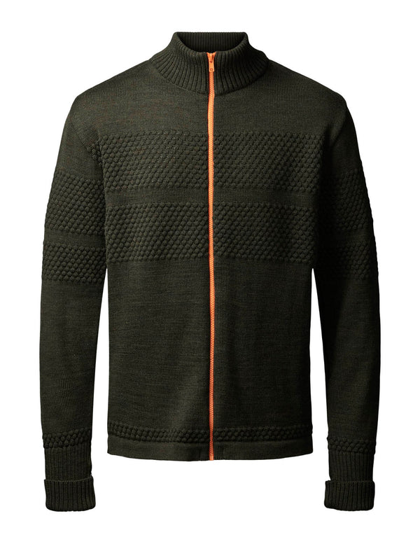 Clipper Saltum Cardigan Stand Up Collar Zip Sømandstrøje - Olive Melange