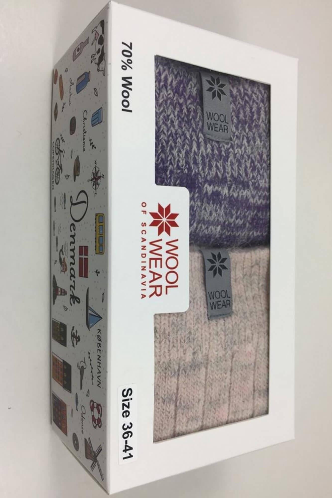 Woolwear ragsokker i gaveæske Dame / Herre 2-pak - Grå lilla + grå pink 37-41