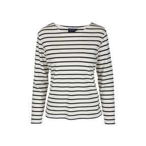 Sea Ranch Antibes Stribet Langærmet T-shirt Dame - Ecru/SR Navy - Ecru SR Navy