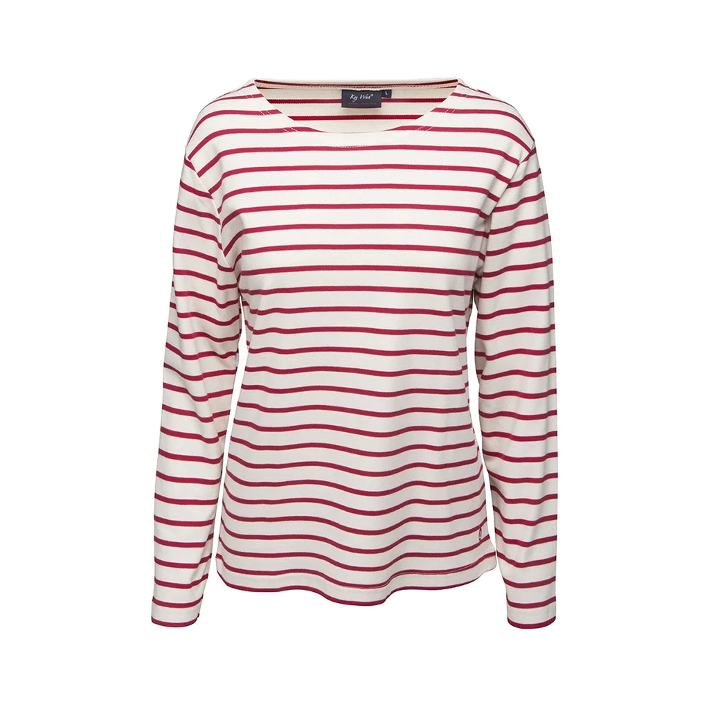 Sea Ranch Antibes Stribet Langærmet T-shirt Dame - Ecru SR Rød