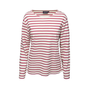 Sea Ranch Antibes Stribet Langærmet T-shirt Dame - Ecru/SR Rød - Ecru SR Rød
