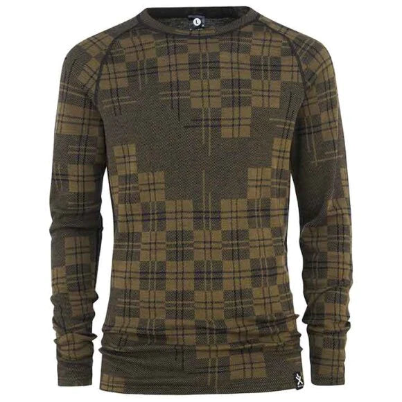Bula Check Merino Wool Crew Skiundertrøje Herre - Moss